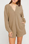Brushed Ribbed Button Split V Neck Long Sleeve Romper